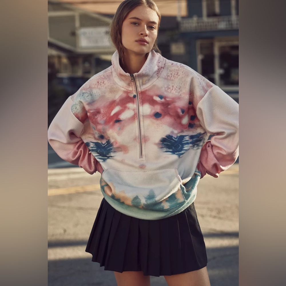 NWT Anthropologie Gorpcore Mountain-Scape Half-Zip Pullover Sweatshirt, Size XS